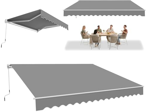 ACXIN Tenda da sole in alluminio, 4 m x 3 m, per balcone, protezione UV, facile da usare a manovella, per terrazze, colore: grigio chiaro