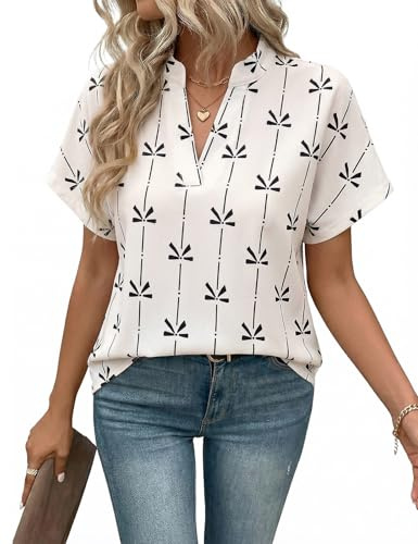 heekpek Camisa Mujer Verano Blusa Manga Corta Camisetas Elegante Camisa Cuello en V Casual Sueltas Blusas Rayas Shirts Túnica Tops
