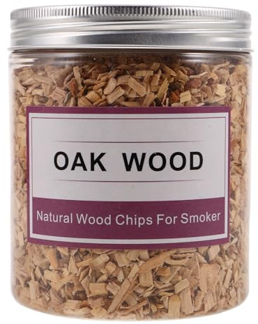 IWOWHERO Astillas de Madera de Roble para Ahumar Alimentos, Virutas para Ahumador de Barbacoa 130-140g, Tamaño Mediano, para Barbacoas y Cocteles al Aire Libre