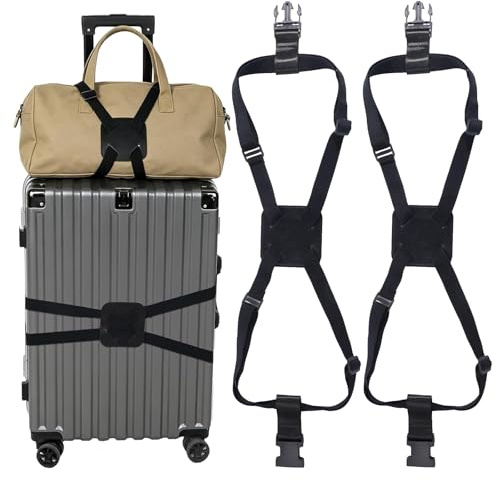 poraceous 2 Pezzi Cinghie per Bagagli, Elastica Regolabili Cinghia per Valigia, Cinghie con Sgancio Rapido, Accessori da Viaggio, Cintura per Valigia, Adatta per Valigetta da Viaggio di Sicurezza