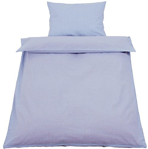 Hans-Textil-Shop Kinderbettwäsche 100x135 40x60 cm Karo 2x2 mm - Kariert, Karomuster, Kinderzimmer, Landhaus, Reißverschluss (Hellblau)