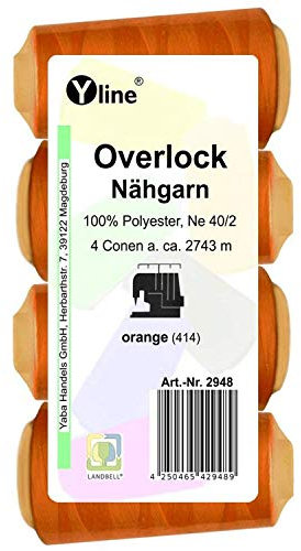 4 Stück Spulen Overlock - Nähgarn, orange, a. 2743 m, NE 40/2, 100% Polyester, Nähfaden, Nähmaschinen Garn, (0,01 € / 10 m), 2948