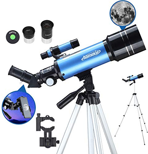 Aomekie Télescope Astronomique Adulte 400/70mm Lunette Astronomique Réfracteur avec Adaptateur de Téléphone Trépied Ajustable et Chercheur pour Débutants et Amateurs pour Observer la Lune