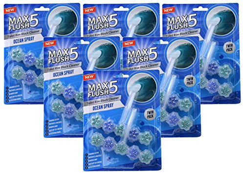 Max Flush 5 Ocean Spray Toilet Rim Block Cleaner (6 x Twin Pack)