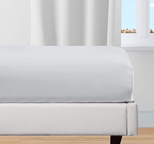 Spannbettlaken 160x200cm 100% Bio-Baumwolle, kühlendes Perkal-Gewebe, leicht, Übergangspassung, knackig, mit tiefer Tasche-Hellgrau Spannbetttuch von California Design Den