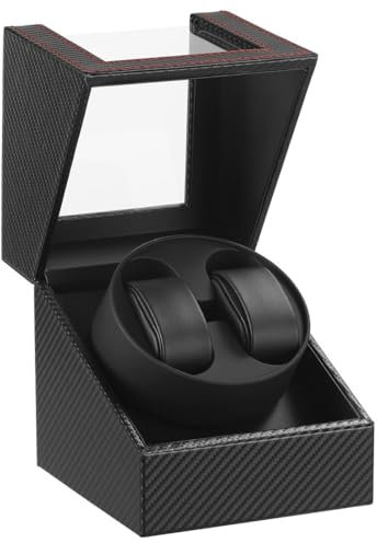 LINGFANSTORE Scatola Carica Orologi Automatici con Motore Ultera-silenzioso per 2 Orologi da Polso Watch Winder(Faser aus Kohlenstoff)
