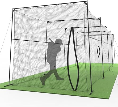 Murray Sporting Goods Baseball/Softball Batting Cage 40 ft - Black Steel Metal Frame with 60-Ply Net | Net Includes 7 ft Entrance Door and 4 ft Pitching Machine Hole