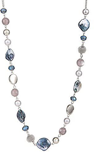 FULU AUTUMN Collana lunga di perle in pietra per le donne collana a catena in argento con cristalli di conchiglia gioielli di moda regalo di Natale per la mamma, Long, Perla Cristallo, Perla