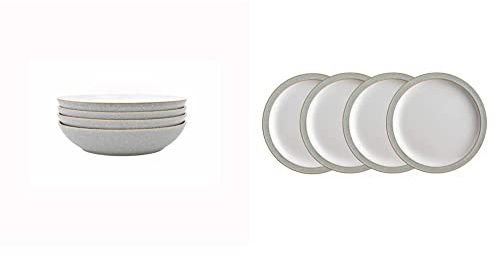 Denby 380048944 Elements 4 Piece Pasta Bowl Set, Grey & 380048903 Elements Light Grey 4 Piece Small Plate Set, 17.5 * 17.5 * 2 Centimeters