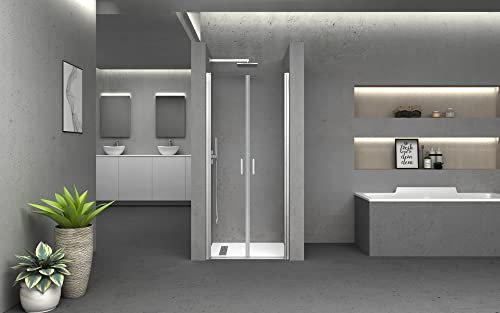 Marwell Duschdörr BRIGHT 90 x 195 cm duschkabin för hörndusch U-formad och nischkonstruktion lämplig duschavskiljare med pärleffekt och högkvalitativ aluminiumprofil i krom