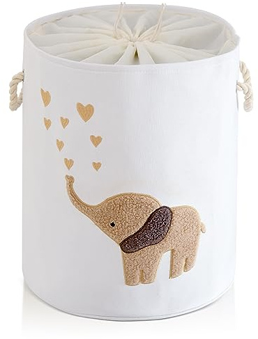 INough Panier à linge pour bébé, panier à linge en toile 58 L, panier à vêtements de bébé, panier à linge pliable, panier à jouets pour chambre d'enfant, panier à jouets avec cordon de serrage