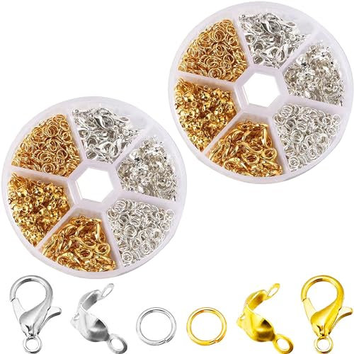 LLMtn 920 Stück 2 Fächer Kettenverschluss Set, Silber und Gold Farbe 3 Arten Armband Verschluss, Verschlüsse für Armbänder, Verschluss Armband, Ketten verschlüsse, Verschlüsse für Perlenarmbänder