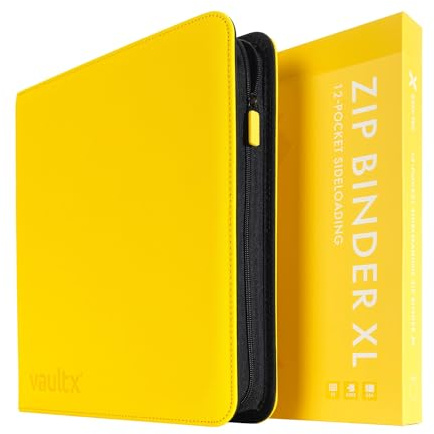 Vault X Archivador para Cartas Coleccionables de 12 XL Bolsillos con Cremallera, 624 Cartas, Material de Álbum Premium Exo-Tec, 26 Hojas de Carga Lateral, TCG (Amarillo)