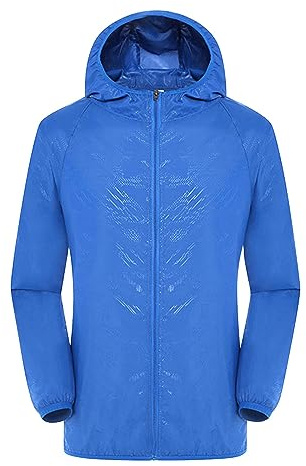 FNKDOR Giacca impermeabile da donna, impermeabile, traspirante, leggera, ultra sottile, per escursioni, viaggi, trekking, ciclismo, con cappuccio e custodia, Blu, XL