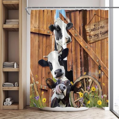 Duschvorhang 120x180 Bœuf Duschvorhänge Animaux de La Ferme Anti Schimmel Waschbar Polyester Textil Shower Curtains für Badezimmer Badewanne mit 8 Haken, Z626