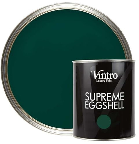 Vintro Paint | Dark Green Eggshell Paint | for Walls | Wood | Trim | Satin Furniture Paint | Interior & Exterior Use. 1 Litre (Woodpecker Green)