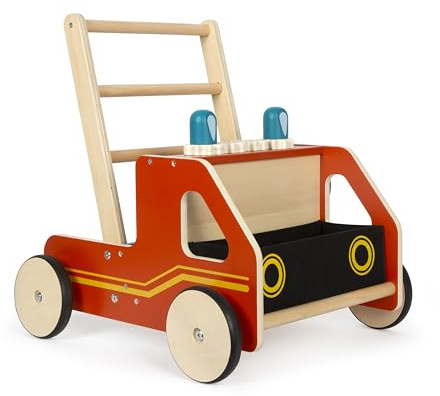 small Foot Lauflernwagen Feuerwehr aus Holz, Moderne Lauflernhilfe für Feuerwehrfans, für Kinder ab 12 Monaten, 12540