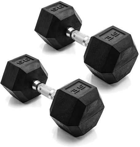 CAP Barbell 35 LB Rubber Coated Hex Dumbbell Hand Weight - Pair | Chrome Handle