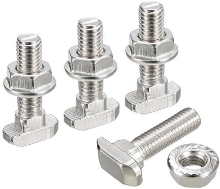 sourcing map M8x30mm T Slot Drop-in Bolt and M8 Hexagon Flange Nut Set, 20 Sets Hammer Head T-Bolt T Shape Stud Sliding Screw for 40 Series Aluminum Profile