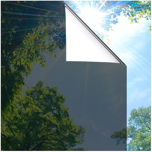 Lifetree Lámina de espejo para ventanas, reflejo del calor, autoadhesiva, grado de calor, para interior y exterior, control de ventanas, privacidad, anti-UV, tintado liso, 60 x 300 cm, color negro y