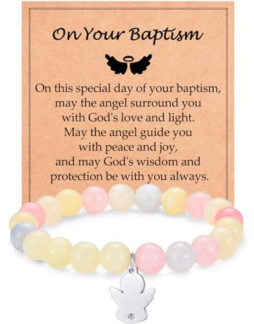 ADVIOK Guardian Angel Charm Bracelet Baptism Pink Yellow Blue Crystals for Teen Girls Women Friend Bestie Daughter Granddaughter Confirmation Gift