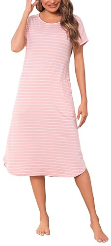 Litherday Camicia da Notte Donna Lunga Estiva in Cotone Traspirante con Tasche Abbigliamento Casa Comodo,Bianco Polvere, 3XL