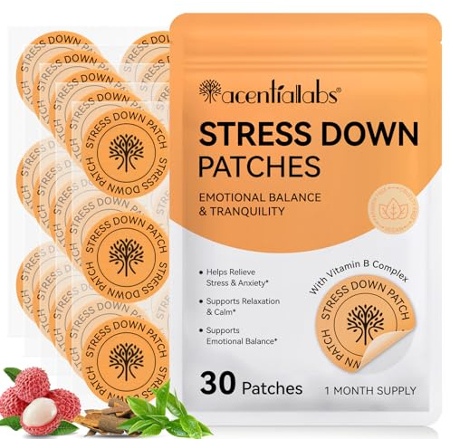 Stresslindrande plåster | Stress- och ångeststöd | Botanisk växtbaserad formel med grönt te, vitamin B-komplex, naturliga plåster, humörslugnande klistermärken, ångestlindrande plåster för män och