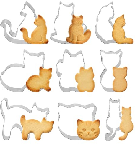 9 Pezzi Formine per Biscotti Gatti, Tagliabiscotti Gatti Acciaio Inossidabile, DIY Stampo Keksausstecher Gatti, Formine Biscotti Animali, Stampini per Biscotti per Biscotti, Torte e Decorazioni