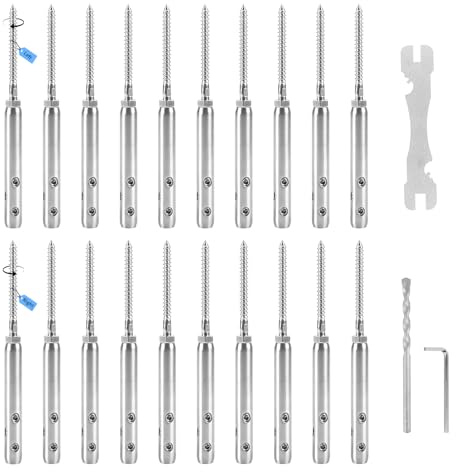 SUPAWAY Tensor de alambre para cercas 3 mm Tornillo tensor de acero inoxidable T316 Juego para fijación de cables y barandillas – 10 roscas a derecha y 10 a izquierda (20 unidades)