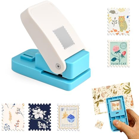 Jahyzsxn Postage Stamp Punch, 1 x 0.8 Inch Stamp Puncher for Crafting, Rectangular Paper Punch for Scrapbooking, Junk Journaling, Card Making & Gift Tags