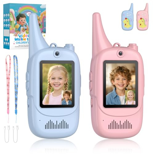 Anbte Walkie Talkies para Niños con Funda Protectora de Silicona, Radios Bidireccionales Recargables de Largo Alcance para Niños de 3 a 12 Años, Ideales para Acampadas, Color Azul + Rosa