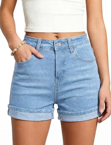 Fengbay Denim Shorts for Women High Waisted Stretch Jean Short Hot Pants UK | Casual Ladies Elasticated Detail Loose Relaxed Fit Soft Washed Women's Denim Trendy Pants Fabric with Pockets Summer