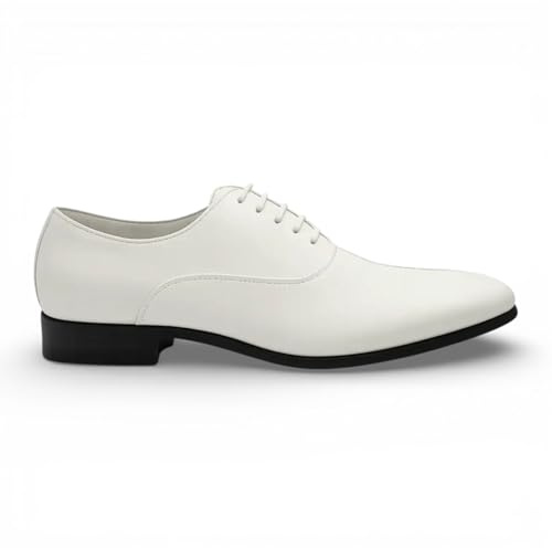Infinity Leather Zapatos Oxford de Vestir Dolcetto para Hombre, de Piel sintética Charol Blanca, con Cordones, Estilo Brogue para Bodas.