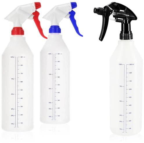 com-four® Flacone spray 3x con scala - spruzzatore a pompa resistente agli agenti chimici per oli minerali, acidi diluiti, solventi, alcali, fertilizzanti per piante (NBR/EPDM/Vitone)