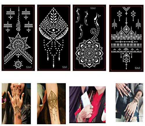 XMASIR 40 Feuilles Henné Tatouage Pochoir Kit, Modèle Mehndi Pour Tatouage Body Art Peinture Indien Arabe Aérographe Tatouages