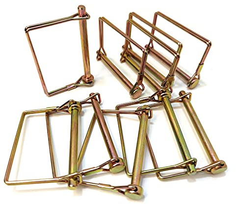 10 Pieces 1/4 Inch Wire Lock Pin, Trailer Coupler Pin,Hitch pin ,Heavy Duty Safety Coupler Pin Shaft Locking Pin for Farm Trailers Wagons Lawn Garden(Square, Gold)