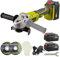 Cordless Angle Grinder, DEWINNER 2 * 3000mAh 20V Li-Ion Batteries & Fast Charger, 2-Position Adjustable Auxiliary Handle, Electric Brake, 1 Cutting &1 Grinding Wheel for Carpenter, Builder