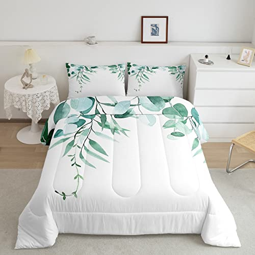Juego de edredón infantil con hojas verdes, juego de ropa de cama de hojas botánicas para mujeres y niñas, edredón suave de hojas de acuarela, juego de edredón acolchado tropical de verano para niños,