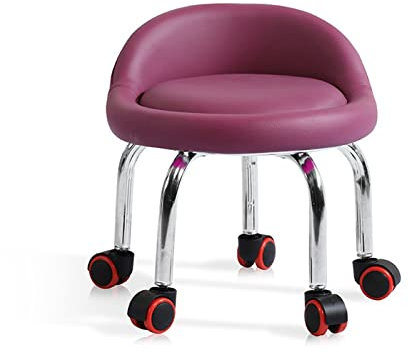 Tabouret roulant avec dossier, tabouret mobile avec 5 roulettes pivotantes, chaise à roulettes rondes, diamètre 38 cm, hauteur de la surface du tabouret 30 cm, repose-pieds bas pour enfants, charge 12