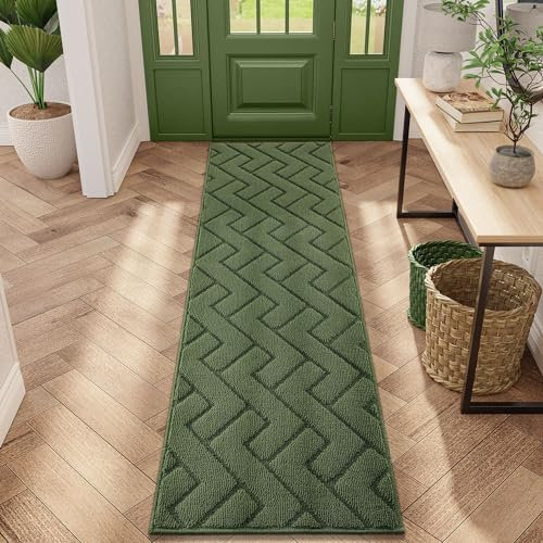 Biscpro Door Mat,50x150cm DoorMat Indoor Washable,Doormat Indoor Dirt Trapper Non-slip,Absorbent Inside Entrance Rug Mat for Entryway,Patio,Garden,Laundry Room,Pets-Green