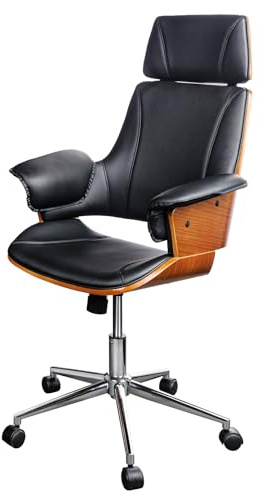 Riess Ambiente Höhenverstellbarer Bürostuhl Manhattan Kunstleder Massivholz mit Armlehne Retro Design Rollen Schreibtischstuhl Chefsessel Bauhaus Design