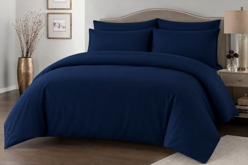 100% Egyptian Cotton Duvet Cover Set |200 Thread Count Plain Dyed Duvet Quilt Cover Set With Free Pillowcases| Non-Iron Easycare Bedding Set - Single Double King Super King Sizes (Navy, Super King)