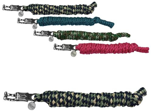 RL24 - Führstrick mit Panikhaken Ultimo Chrom Finish | Führleine mit hoher Zugfestigkeit | geflochtener Pferde-Strick Ø 12 mm, Länge 2 m | 1 x Anbindestrick in Beachblue