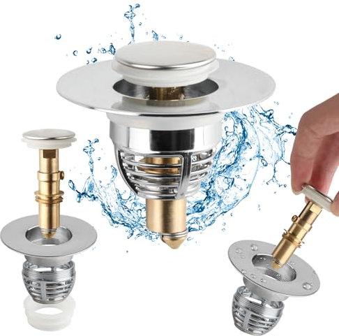 Stöpsel Waschbeckenstöpsel, Universal Abflussstopfen, Ablaufgarnitur Waschbecken Stöpsel, Edelstahl Abflusssieb Abflussstöpsel mit Anti Clogging Sieb für Ø 33-40mm Küche Badewannenstöpsel