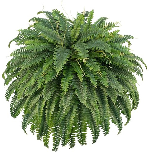 FOREST PRINCE 50 Artificial Boston Ferns, Fake Bush Plants, Large Faux Ferns with 96 Fronds for Outdoors Home Decor