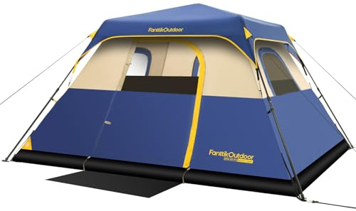 FanttikOutdoor Zeta C6 Pro Camping Tent 6 Person Instant Cabin Tent Setup in 60 Seconds with Rainfly & Windproof Portable with Carry Bag for Family Camping & Hiking, Upgraded Ventilation, Navy Blue