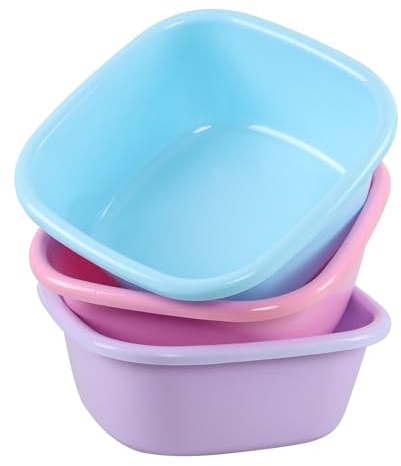 Doryh 3-Pack 10 L Square Plastic Washing Up Bowls, Small Kitchen Basin Bowl | Blue & Pink & Purple