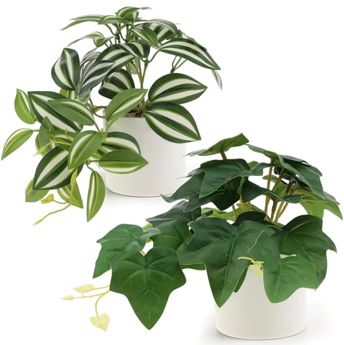 Funzhan 2Pcs Small Artificial Plants Potted, Fake Hanging Plants Indoor