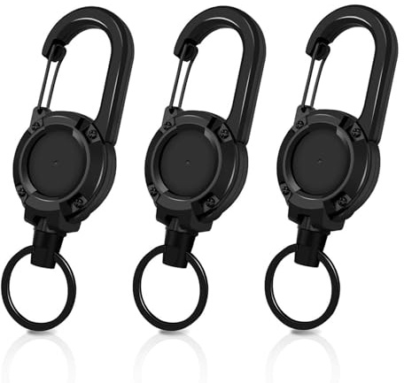 QYRDBGY 3 PCS Retractable Keyring, Heavy Duty Retractable Keychain with 60cm Steel Wire Extendable Lanyard Badge Holder Badge Reel with Carabiner