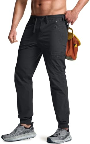 CQR Men's Lightweight Vent Hiking Pants, Water-Resistant & Breathable Sports Outdoor Athletic Pants with Elastic Waist, Ascend Peak Black, 36W x 34L